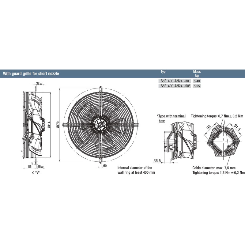 AXIALFLÄKT MED KORG 400MM SUGANDE (AC)