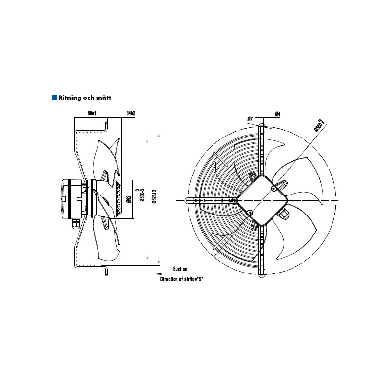 AXIALFLÄKT A4E300S  M. KORG SUG. AC 230V