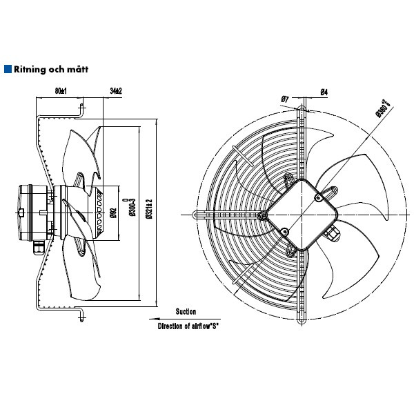 AXIALFLÄKT A4E300S  M. KORG SUG. AC 230V