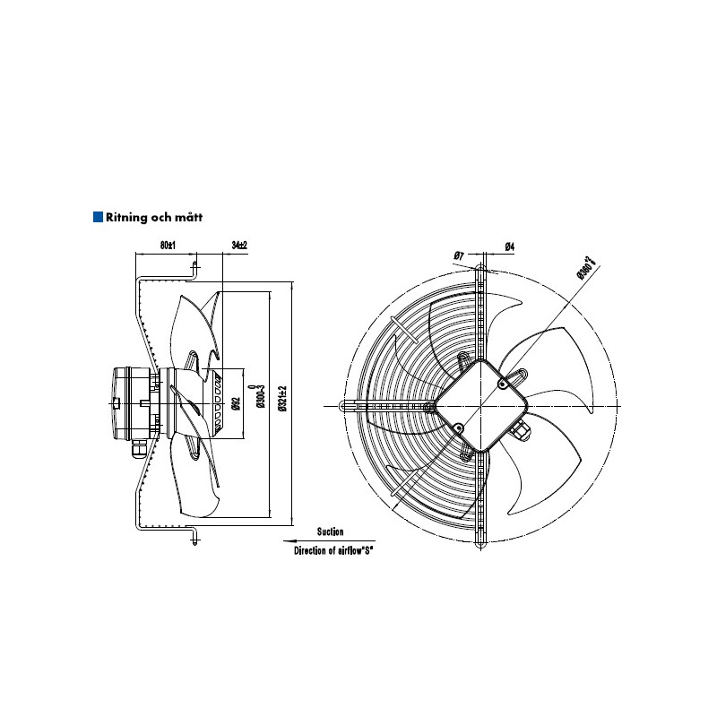 AXIALFLÄKT 4-P. 300MM M. KORG SUG. AC...
