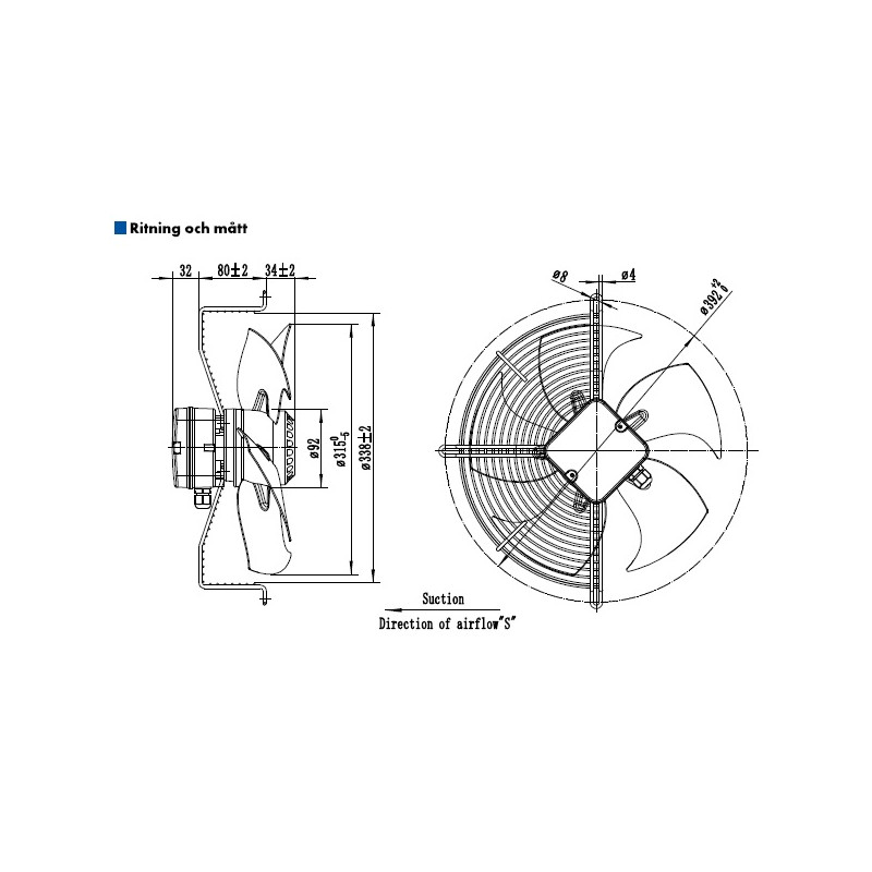 AXIALFLÄKT A4E315S  M. KORG SUG. AC 230V
