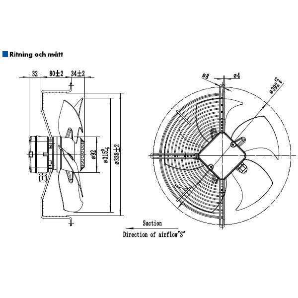 AXIALFLÄKT A4E315S  M. KORG SUG. AC 230V