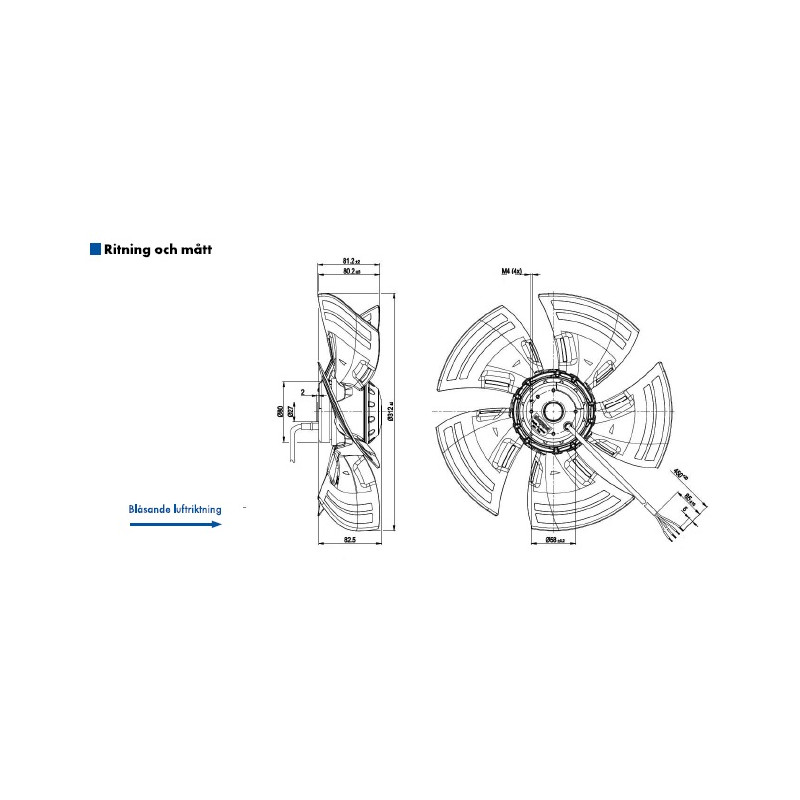 AXIALFLÄKT A4E315  M. KORG BLÅS. AC 230V