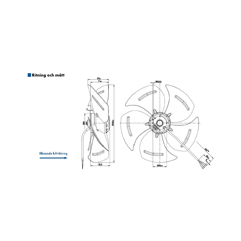 AXIALFLÄKT 4-P. 330MM M. KORG BLÅS....