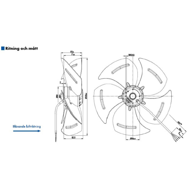 AXIALFLÄKT 4-P. 330MM M. KORG BLÅS. AC 230V