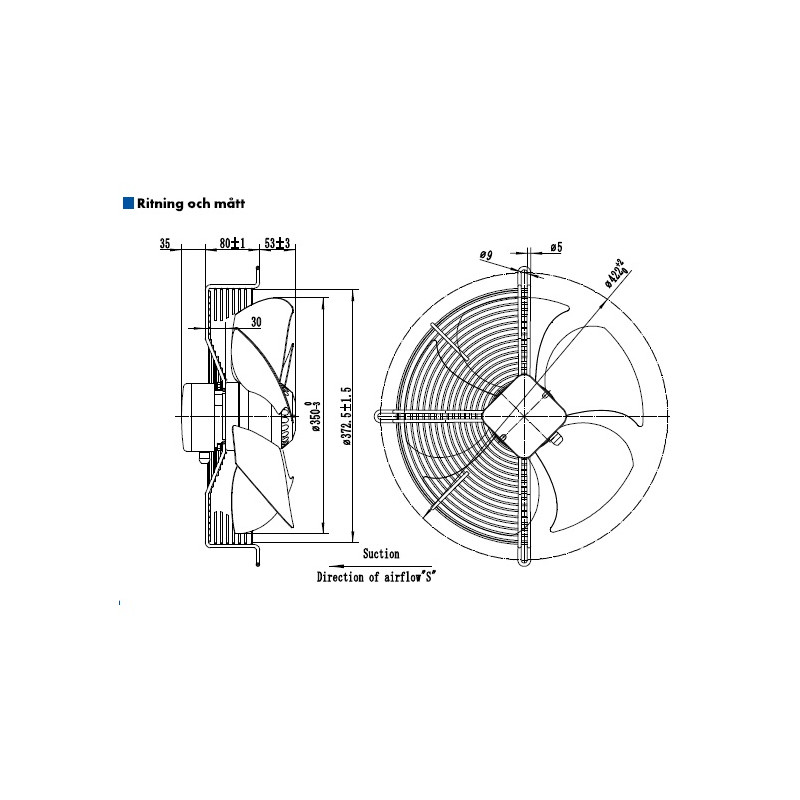 AXIALFLÄKT 4-P. 350MM M. KORG SUG. AC...