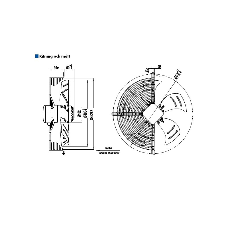 AXIALFLÄKT 4-P. 400MM M. KORG SUG. AC...
