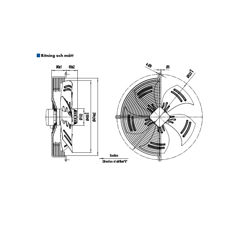 AXIALFLÄKT 4-P. 450MM M. KORG SUG. AC...