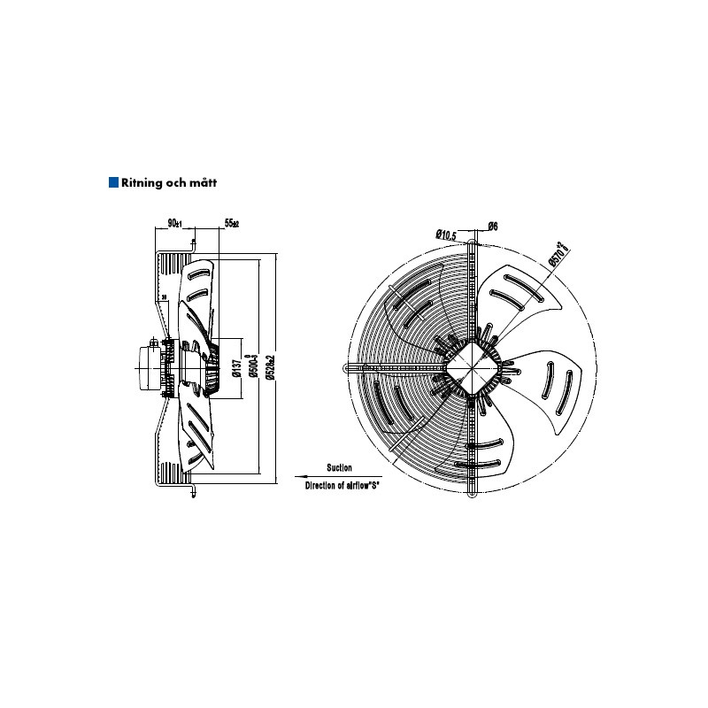 AXIALFLÄKT 4-P. 500MM M. KORG SUG. AC...
