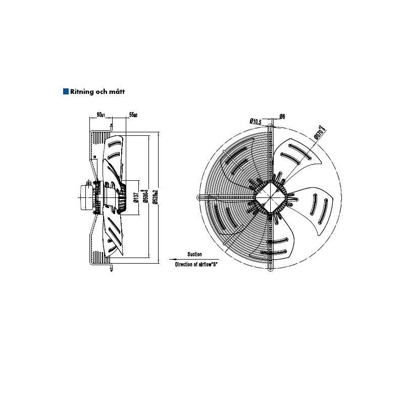 AXIALFLÄKT A4D500S  M. KORG SUG. AC 400V