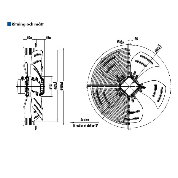 AXIALFLÄKT A4D500S  M. KORG SUG. AC 400V