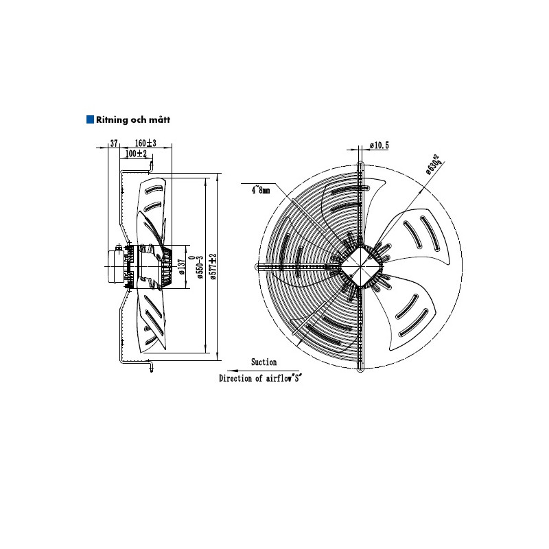 AXIALFLÄKT A6D550S  M. KORG SUG. AC 400V