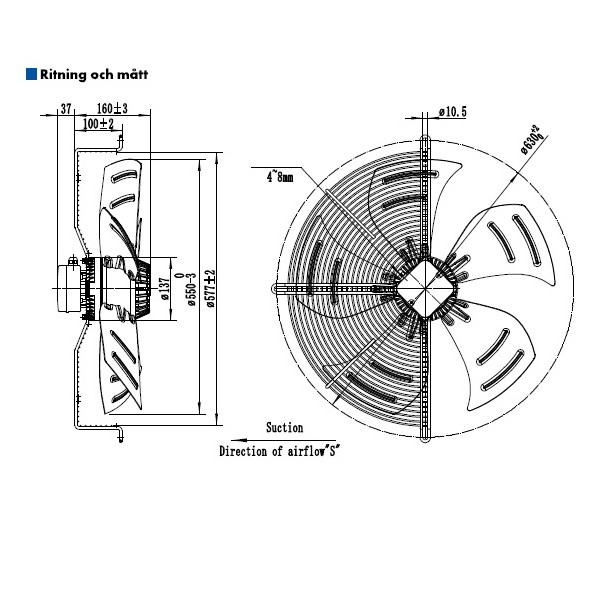 AXIALFLÄKT 6-P. 550MM M. KORG SUG. AC 400V