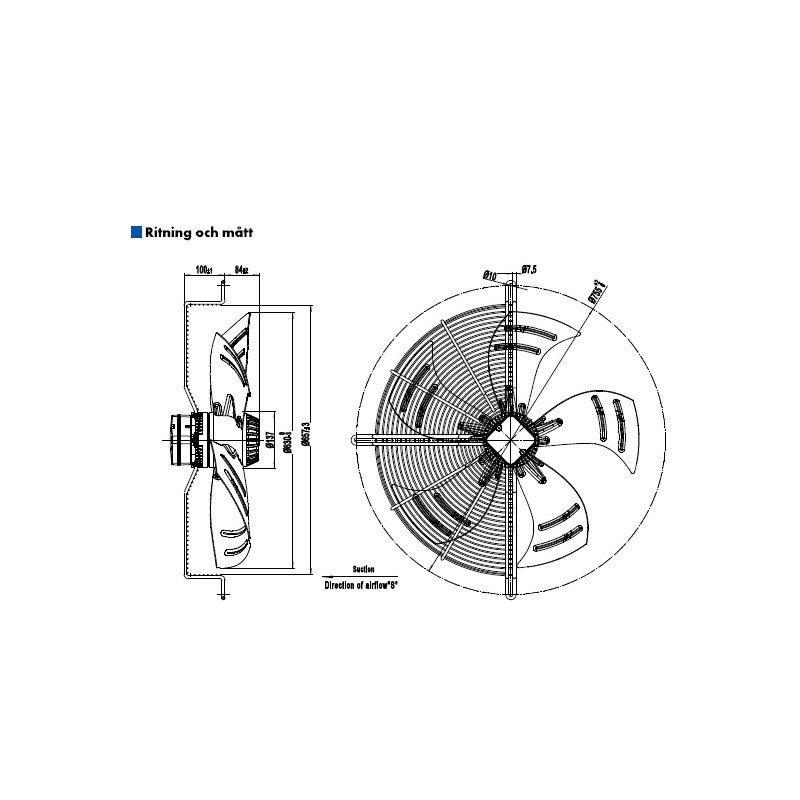 AXIALFLÄKT 6-P. 630MM M. KORG SUG. AC...
