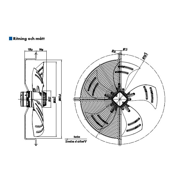AXIALFLÄKT 6-P. 630MM M. KORG SUG. AC 230V