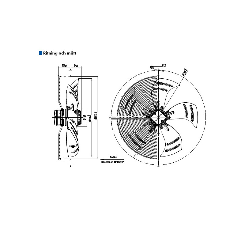 AXIALFLÄKT 6-P. 630MM M. KORG SUG. AC...