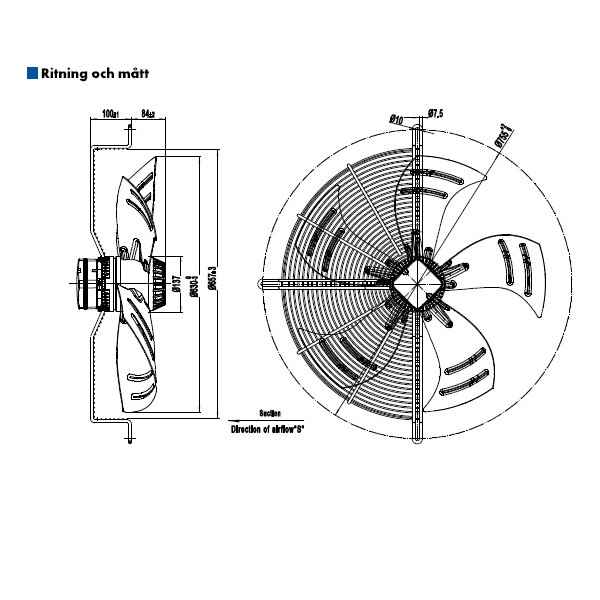 AXIALFLÄKT 6-P. 630MM M. KORG SUG. AC 400V