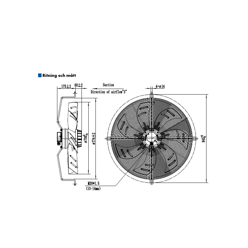AXIALFLÄKT A6D710S  M. KORG SUG. AC 400V