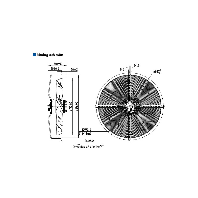 AXIALFLÄKT 6-P. 800MM M. KORG SUG. AC...