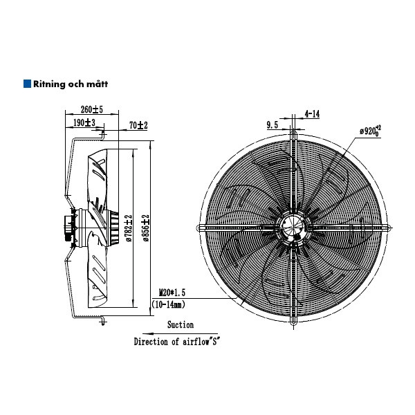 AXIALFLÄKT A6D800S  M. KORG SUG. AC 400V