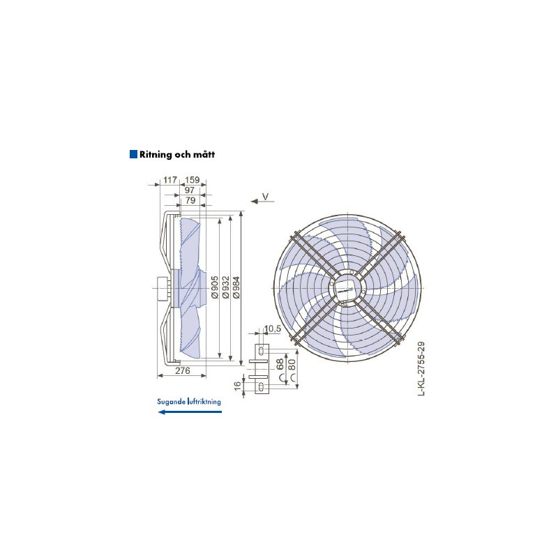 AXIALFLÄKT FN091  M. KORG SUG. AC 400V