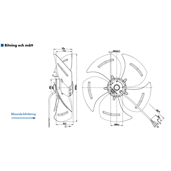 AXIALFLÄKT A4E330  M. KORG BLÅS. AC 230V