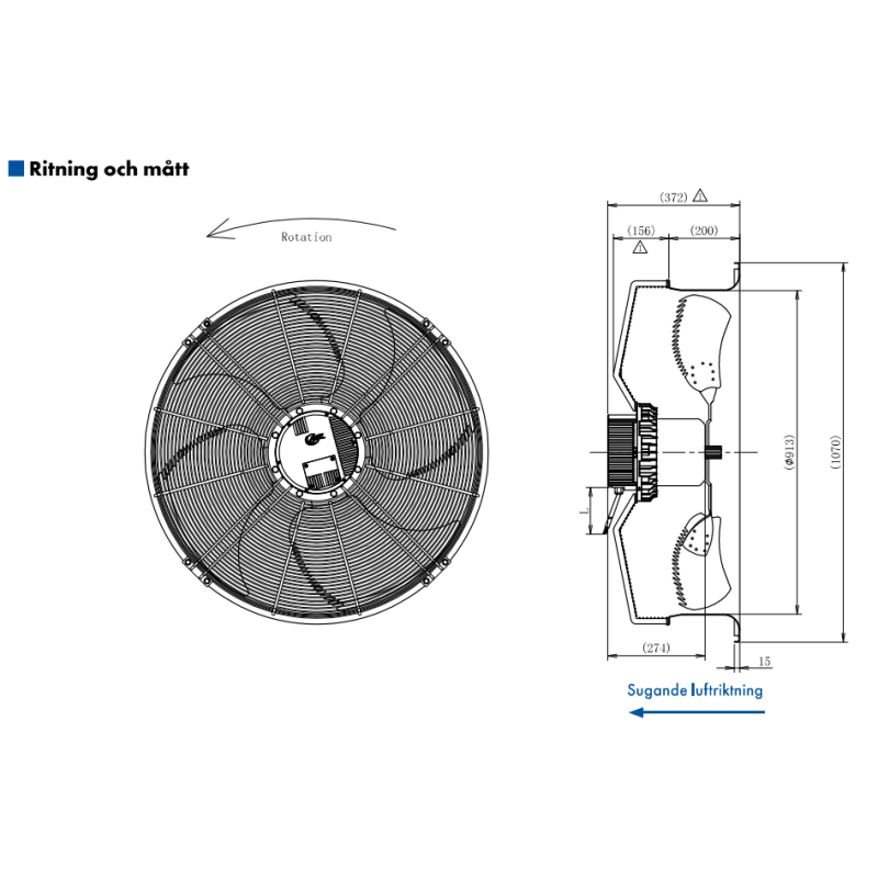 AXIALFLÄKT A3P910  M. KORG SUG. EC 400V