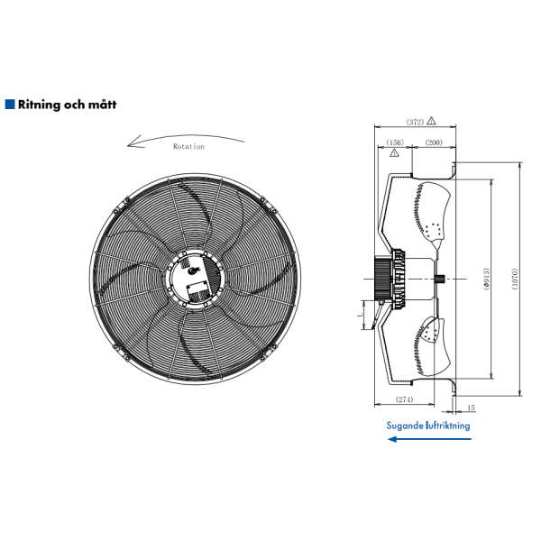 AXIALFLÄKT A3P910  M. KORG SUG. EC 400V