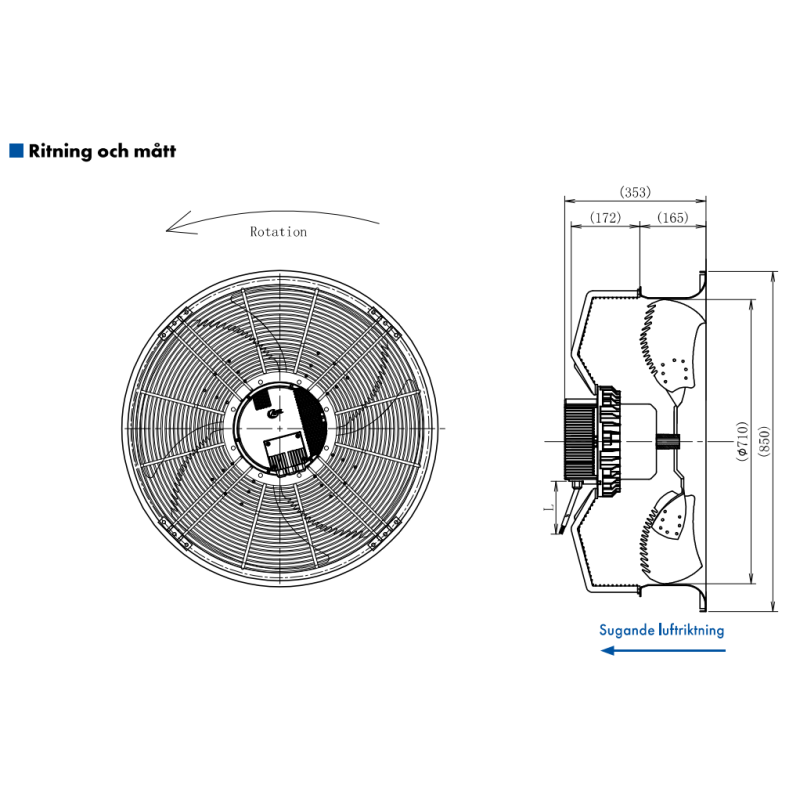 AXIALFLÄKT A3P710  M. KORG SUG. EC 400V