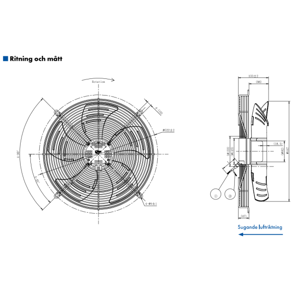 AXIALFLÄKT A3P450  M. KORG SUG. EC 230V
