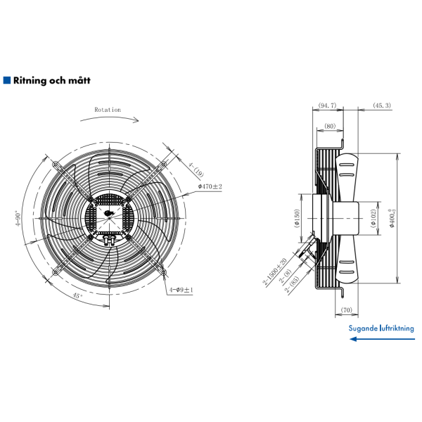 AXIALFLÄKT A3P400  M. KORG SUG. EC 230V
