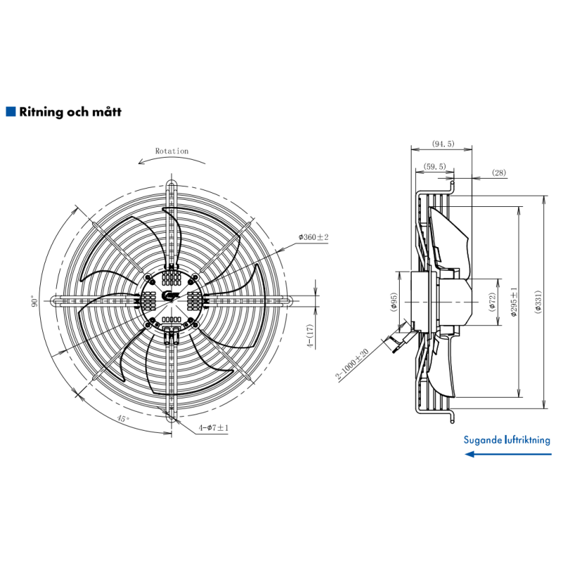 AXIALFLÄKT A3P300  M. KORG SUG. EC 230V
