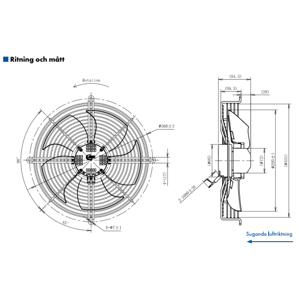 AXIALFLÄKT A3P300  M. KORG SUG. EC 230V