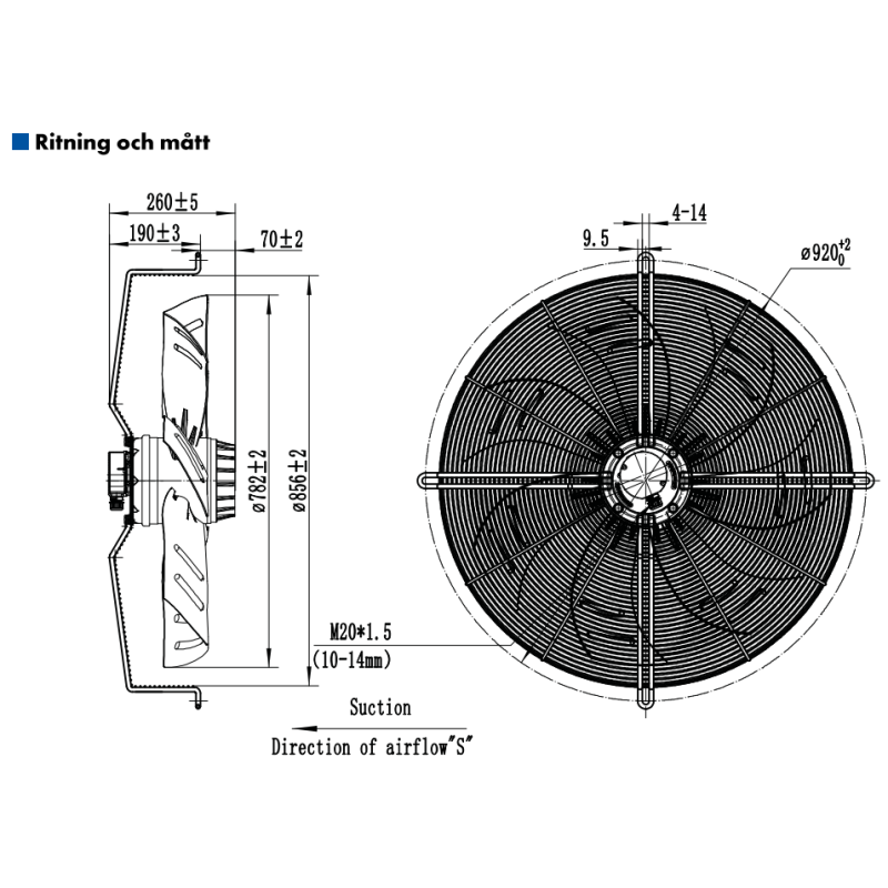AXIALFLÄKT A6D800S  M. KORG SUG. AC 400V