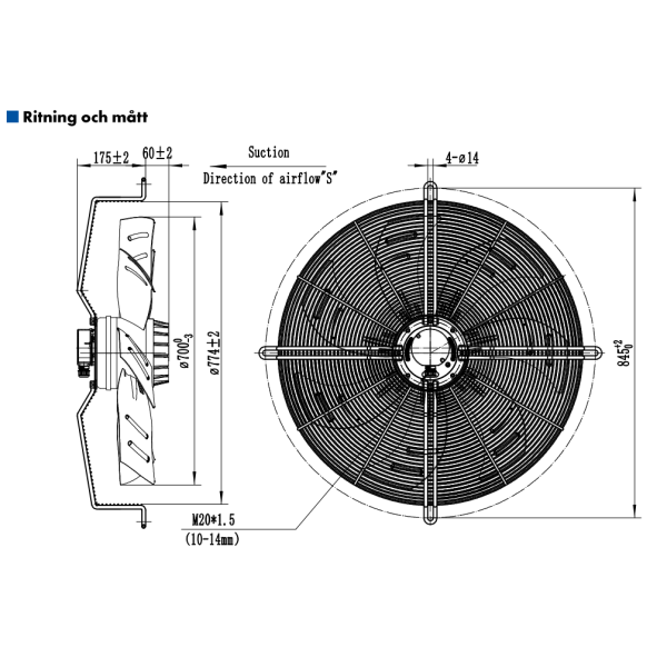 AXIALFLÄKT A6D710S  M. KORG SUG. AC 400V