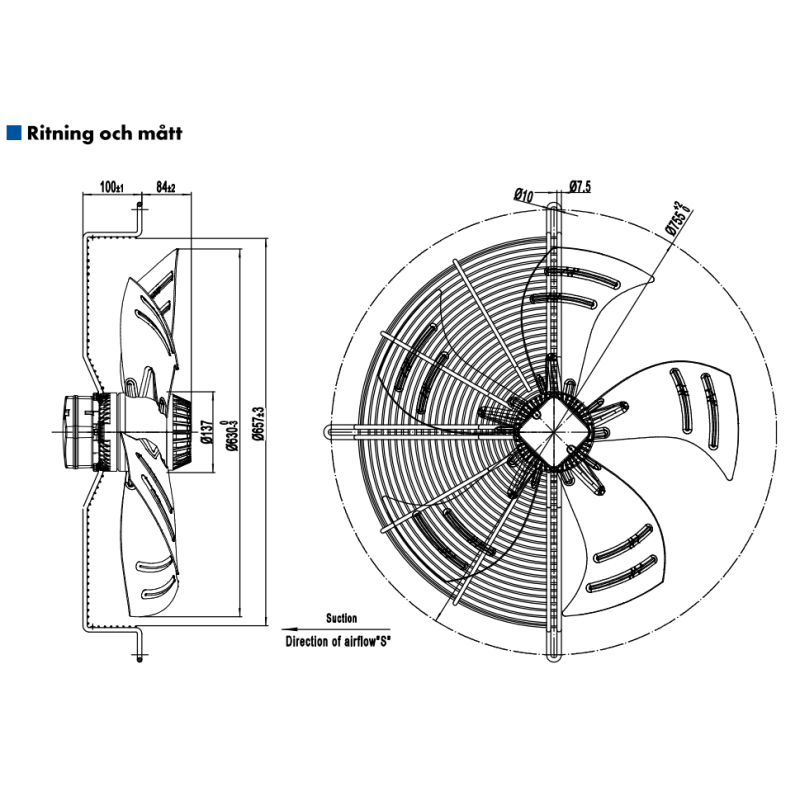 AXIALFLÄKT A6D630S  M. KORG SUG. AC 400V