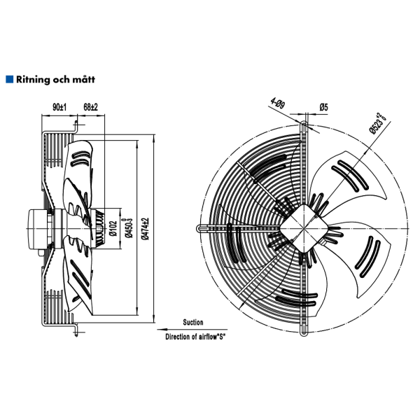 AXIALFLÄKT A4E450S  M. KORG SUG. AC 230V