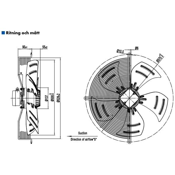AXIALFLÄKT A4E500S  M. KORG SUG. AC 230V