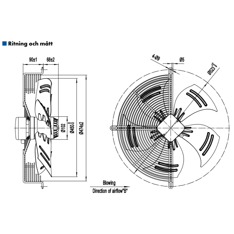 AXIALFLÄKT A4E450B  M. KORG BLÅS. AC...