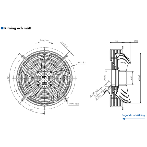 AXIALFLÄKT A3P350  M. KORG SUG. EC 230V