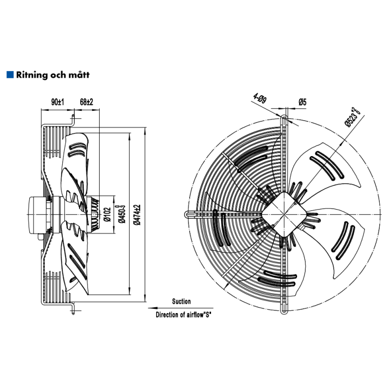 AXIALFLÄKT A4D450S  M. KORG SUG. AC 400V