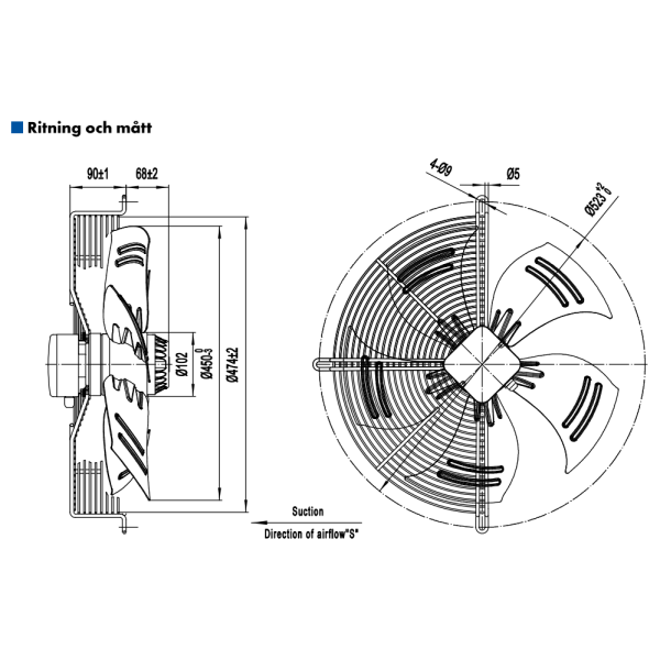 AXIALFLÄKT A4D450S  M. KORG SUG. AC 400V