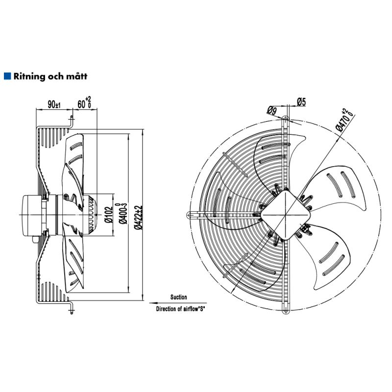 AXIALFLÄKT A4D400S  M. KORG SUG. AC 400V